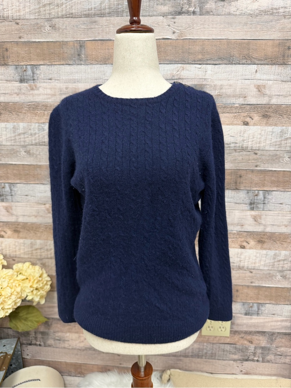 J Crew Navy CableKnit Cashmere Sweater Large